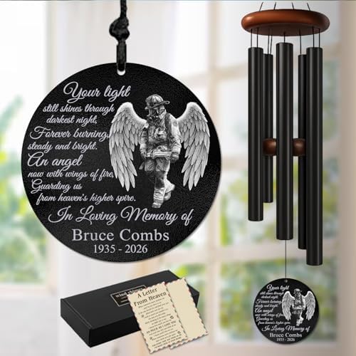Personalized Firefighter Angel Memorial Wind Chime with Custom Name and Memorial Years, in Loving Memory Tribute, Fire Department Remembrance Sympathy Gift, Outdoor Garden Patio Porch Décor by AlpadilCo