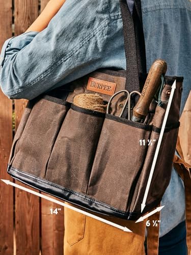 Burpee Waxed Canvas Garden Tool Tote | Heavy-Duty Tote Bag Storage Organizer for Gardening Tools | Great Gift for Gardeners | Canvas Tote Bag Caddy 8 Exterior Pockets for Tool Storage, 12" H x 14.5" W - Image 2