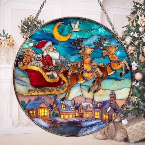 Santa Sleigh Christmas Mosaic Effect Acrylic Suncatcher by AVAGAN