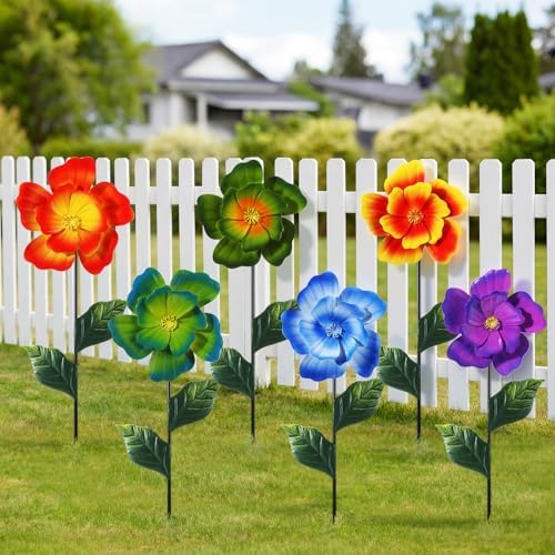 Suncalla 6 Pcs Metal Flowers Stakes Garden Decor for Outside 24 Inch Colorful 3D Hibiscus Flowers Yard Art Decor for Spring Outdoor Lawn Porch Pathway Patio Decoration by Unknown