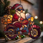 Cool Santa Riding Motorcycle Mosaic Acrylic Suncatcher - Image 5