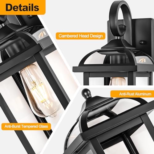 18” Black Porch Lights Outdoor Light Fixtures Enclosed Bottom - Image 5