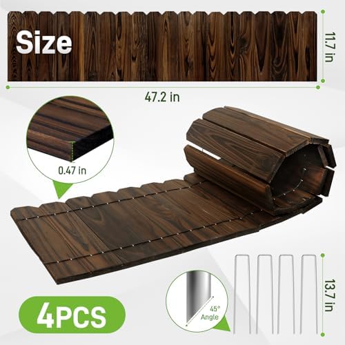 Mulctun Wood Garden Edging - 11.8" H X 47" L Sturdy Wooden Landscape Edging, Natural Flower Bed Edging Borders, Decorative Wooden Garden Fence for Yard Flower Bed Lawns Pathway Tree (4 Packs) - Image 2