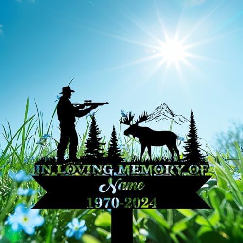 Personalized Hunter Grave Marker Moose Hunter Memorial Garden Stake 8-24 inch Hunter Dad Loss Gift, Hunter Memorial Gift Loss of Loved One (Moose Hunter) - Image 2