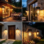 pearlstar Solar Lanterns Outdoor Waterproof Hanging Solar Lights Outside Wall Sconce Lights with Edison Bulbs for Patio Porch Fence Garden Yard Garage Decor&Gifts (2Pack Black Rattan Woven) - Image 4