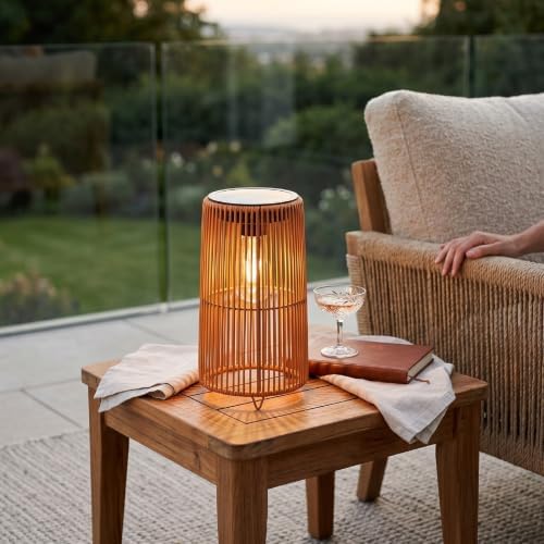 Hilitand Solar Rattan Lantern with Vintage Bulb (Trapezoid Brown) - Image 2