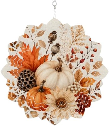 10 Inch Thanksgiving Pumpkin Wind Spinner for Yard and Garden,Fall Maple Leaves Harvest Berry Country Hanging Ornaments Outdoor 3D Kinetic Wind Sculpture Spinners Indoor Outdoor Patio Décor Gift by Unknown
