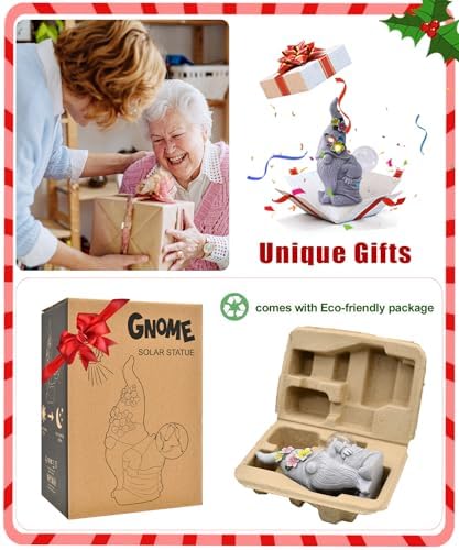 Nacome Solar Funny Gnome for Garden Decor: Durable Resin Statue All-Weather Automatic On/Off Switch Bubble Outdoor Outside Patio Porch Front Pathway - Gifts for Mom Grandma Lady - Image 2