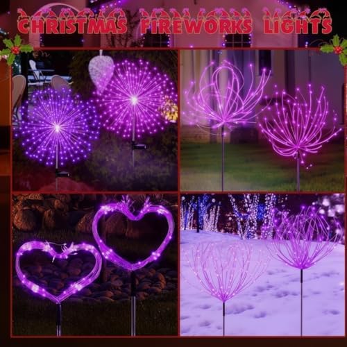 Tujoe 4 Pack Halloween Outdoor Decoration Solar Firework Lights,Purple - Image 6