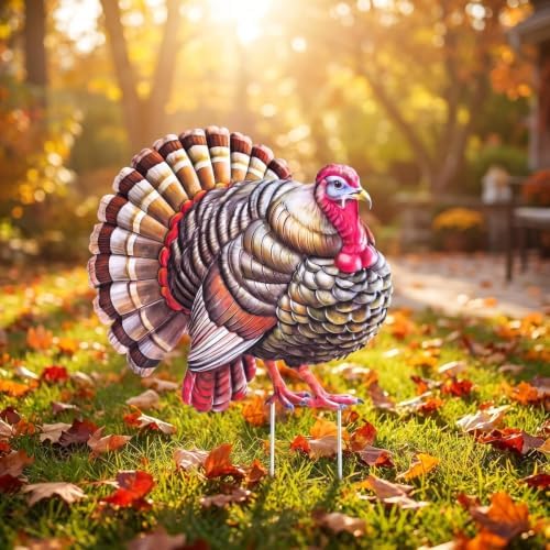 DoukeLiu Metal Thanksgiving Turkey Garden Stake, Tom Turkey Yard Sign Stake, Fall Harvest Outdoor Lawn Patio Thanksgiving Decoration(16.5 * 14 * 0.6in) - Image 2