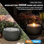 11" H Outdoor Water Fountain with Warm LED Light, Small Bubbler Garden Fountain for Patio, Porch, Yard & Deck, Modern Round Water Feature - Image 4