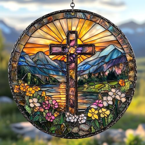 Floral Cross Acrylic Suncatcher by AVAGAN