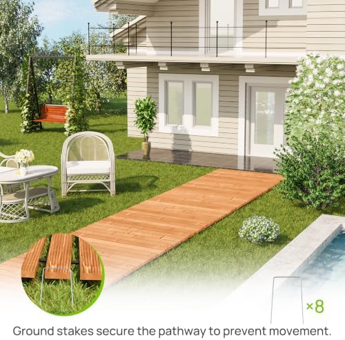 8FTx25''W Straight Wooden Garden Parhway WalkwayOversize Outdoor Roll Out Decorative Patio pavers Path Wood Flooring Non-Slip Surface Road Floor for Yard Lawn Vegetable Garden Wedding Party (Brown) - Image 5