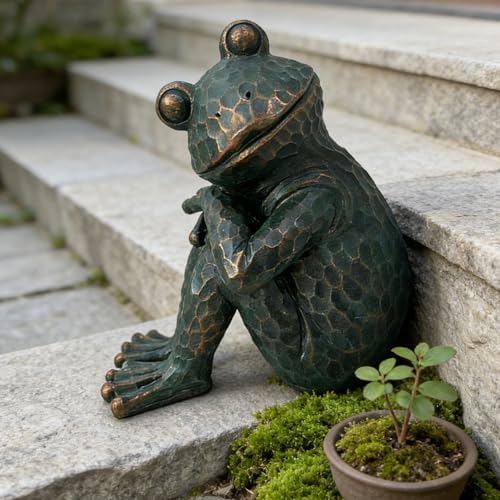 Vintage Verdigris Meditating Frog Garden Statue, 9.8" H by ResinHaven