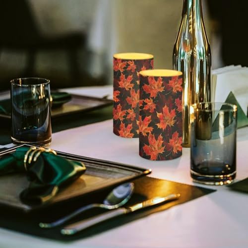 Red Fall Maple Leaves Set of 2 Flameless Candles Bulk Battery Operated Candles with Color Changing Timer Remote Control LED Pillar Lights for Patio Porch Lanterns Home Decorations - Image 4