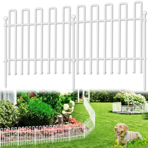 26 Panels No Dig Animal Barrier Fence, 13in(H) x 37ft(L) Garden Edging Border Fencing, Rustproof Metal Stakes Decorative Garden Fence, Dog Digging Defense Fencing Barrier for Outdoor, Yard, White by Unknown
