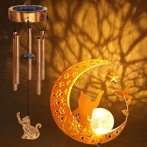 Solar Moon Cat Wind Chimes,Cat Lover Gifts for Mom Women Mothers Day - Image 3
