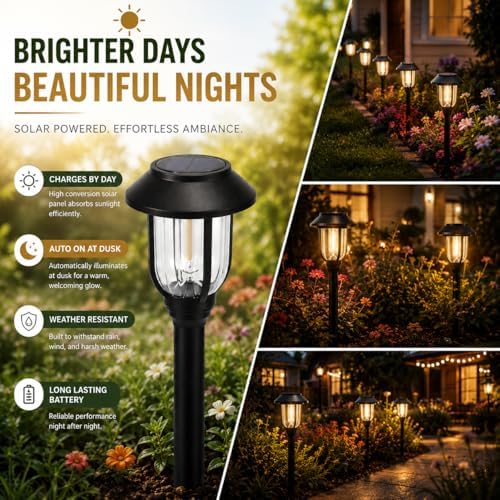 Solar Pathway Lights Outdoor 8 Pack, Warm White Solar Path Lights, Waterproof Energy Efficient Landscape Lights Decorative Auto On/Off, Solar Garden Lights for Yard Walkway Driveway Patio - Image 3