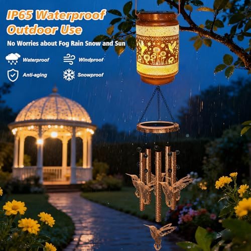 Hummingbird Solar Wind Chimes for Outside, Gifts for Mom Women Grandma Birthday Memorial Teacher, 32" Windchimes Outdoor Decor Hanging Solar Lantern for Garden Porch Patio Backyard - Image 5