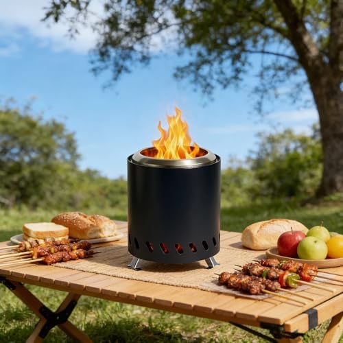Black Wood Burning Fire Pit, Portable Tabletop Stove, Stainless Steel, Smokeless for Firewood, Outdoor Camping, Picnic, Backyard, 5.9 X 7.9 X 5.9 in - Image 2