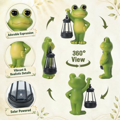 Solar Frog Garden Statues Outdoor Decor, IDEA SHOW Resin Frog Figurine Decorations with Handheld Lanterns, Cute frog Sculpture for Patio, Balcony, Yard, Lawn, Perfect Garden Gift for Women Mom Grandma - Image 3