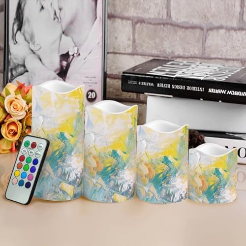 Flickering Flameless Candles with Remote LED Pillar Candles Battery Operated with Timer Color Changing Electric Candles for Home Kitchen Decor Oil Painting Pattern - Image 4