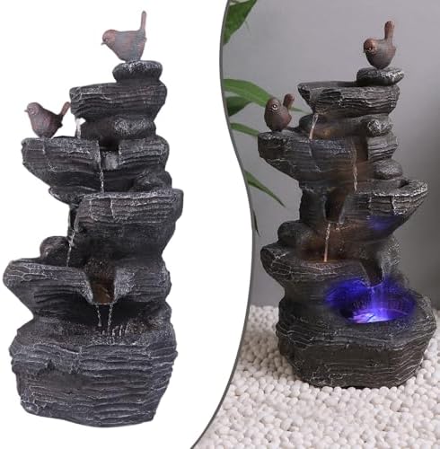 Resin Stone Imitation Waterfall with LED Lights Tabletop Water Fountain Tabletop Fountain Relax Decor for Home Office by Unknown