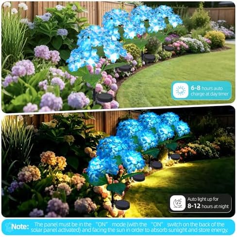 Solar Garden Lights 4 Pack, LED Blue Hydrangea Waterproof Auto On/Off - Image 2