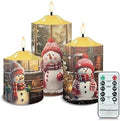 Cozeyat LED Candles Pack of 3 Flameless Electric Tealights with Remote Timer, Cute Christmas Snowman Print Christmas Decor Candles Battery Operated Warm Yellow Tea Lights by Cozeyat