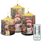 Cozeyat LED Candles Pack of 3 Flameless Electric Tealights with Remote Timer, Cute Christmas Snowman Print Christmas Decor Candles Battery Operated Warm Yellow Tea Lights by Cozeyat