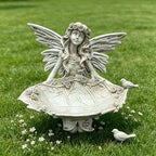 12.8" Fairy Garden Statue, Resin Angel Figurine with Leaf Tray, Bird Feeder & Decorative Dish for Patio, Yard, Garden & Home Decor - Image 6