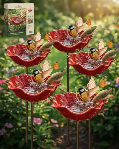 Handmade Metal Flower Garden Stake with Bee Bath & Bird Water Bowl – Decorative Outdoor Yard Art, Butterfly & Pollinator Watering Station, Weather-Resistant Garden Decor Gift(5pcs) by Orxiery