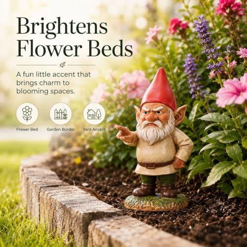 QIANLING 6.3" Garden Gnomes Outdoor, Angry Garden Gnome Statue, Funny Resin Gnome Garden Decor, Garden Gnomes for Yard Lawn Patio Porch Flower Bed Decor, Red Hat Gnome Gift for Garden Lovers - Image 4