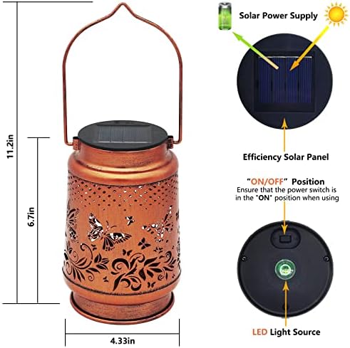 2 Pack Solar Butterfly Lanterns Outdoor Hanging Decor Lantern,Waterproof Hollow Out Retro Metal Decorative Garden Light,Graceful Decoration for Patio,Yard,Landscape,Festival - Image 4