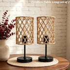 Rechargeable Outdoor Patio Table Lamps, Set of 2 Cordless Battery Operated Portable Boho Rattan Table Lights, for Covered Porch Balcony Garden Decor (Beige) - Image 2