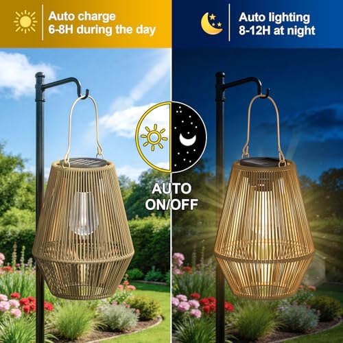 Solar Lanterns Outdoor Waterproof, 2 Pack Hanging Solar Lights for Outside, Auto On/Off Solar Powered Lanterns for Patio Yard Porch Pathway Garden Decor, Warm White - Image 3