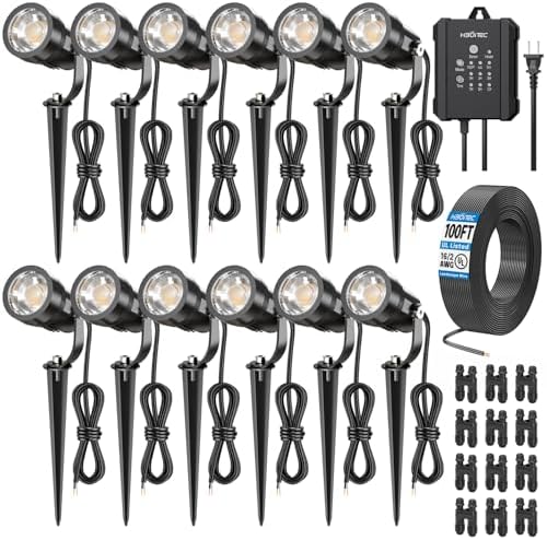 HIBOITEC All-in-One Low Voltage Landscape Lighting Kit, Cool White, 12PCS by HIBOITEC