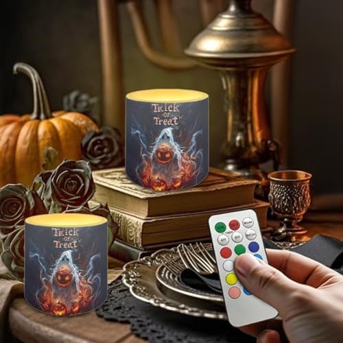 Pumpkin Lantern LED Candles with Remote Timer Color Changing Control for Trick or Treat Decoration Set of 4 Flameless LED Candles Halloween Decorations - Image 2
