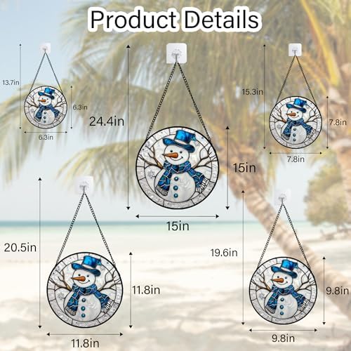 Blue Snowman Stained Glass Window Hanging Suncatcher Winter Gifts 9.8" - Image 6