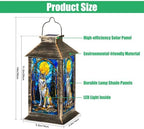 Solar Lantern Wolf Stained Glass Golden Moon Forest Pines Blue Mosaic Wildlife Art Outdoor Waterproof Hanging Solar Light Outside Lights for Patio Yard House Lawn Decor Birthday Gifts for Women Mom - Image 2