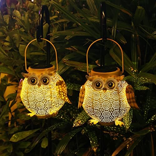 2 Pack Hanging Solar Lanterns - Garden Light Waterproof Metal Decorative Solar Lantern Lights Outdoor for Patio Yard Table Pathway with Owl Pattern by XxoasisOutdoorSolarLighting