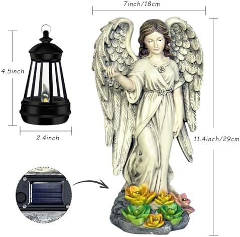 NBQQ Solar Resin Angel Statue with Lantern and Succulent LED Lights - Image 3
