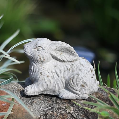 White Cement Rabbit Statue, Easter Bunny for Outdoor Garden Decor by Zokyntrix