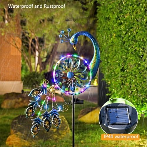 Solar Peacock Wind Spinners 35 inch Metal Garden Lights Garden Decor Outdoor (Peacock) - Image 5