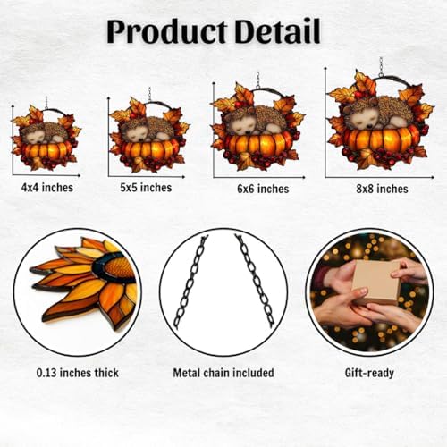 Hedgehog Pumpkin Fall Leaves Acrylic Suncatcher - Image 2