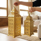 VELA LANTERNS 8pc Golden Temple Moroccan Lantern Lamp Decorative Candle Holders for Ramadan Decorations, Hanging, Outdoor Patio or Porch, Indoor Home Decor, Gold, (11" and 15" Tall) - Image 2
