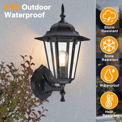 Outdoor Wall Light Fixture, Aluminum Glass, Black, 1 Pack - Image 2