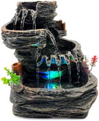 Indoor Tabletop Water Fountain with LED Light, Resin Rock-Look Waterfall Decor, Feng Shui Inspired Zen Fountain for Desk, Office, Bedroom, Living Room & Meditation Space (9.25" Cascading Rock) by Evelyne