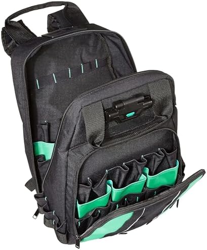 Amazon Basics Tool Backpack with LED Light, 55 Pockets, Padded Shoulder Straps, Tool Storage Bag, Black - Image 2
