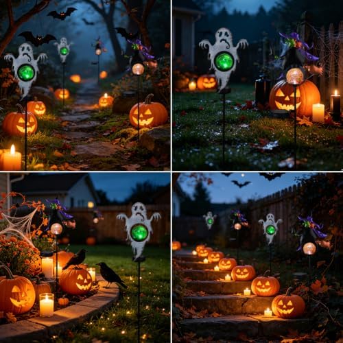 Solar Halloween Garden Stake Light 2 Pack Witch & Ghost Decorations - Image 4